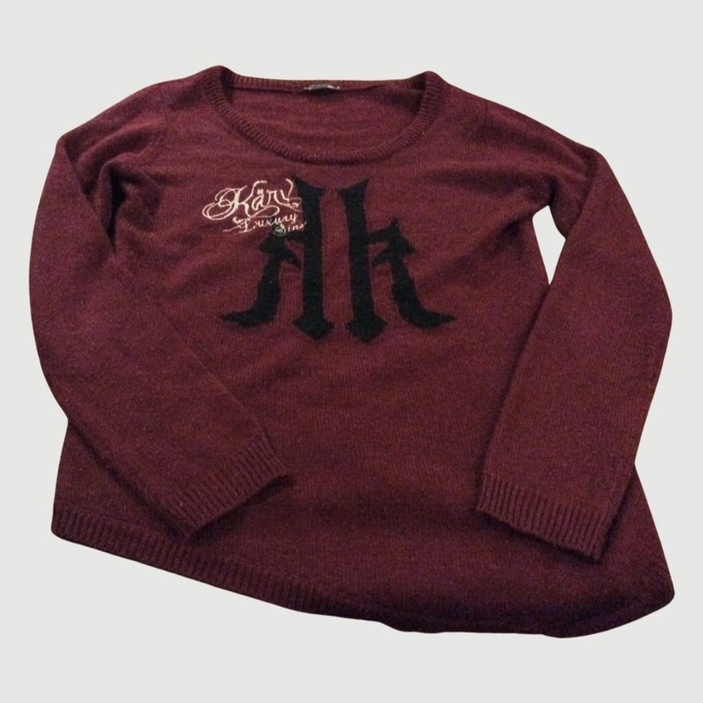 Size XL - Ladies Burgundy Karv Knit Sweater w/ Asymmetrical Hem